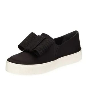 Stuart Weitzman Black Satin Bowgal Bow Slip-on‎ Platform Sneakers Woman's 9.5